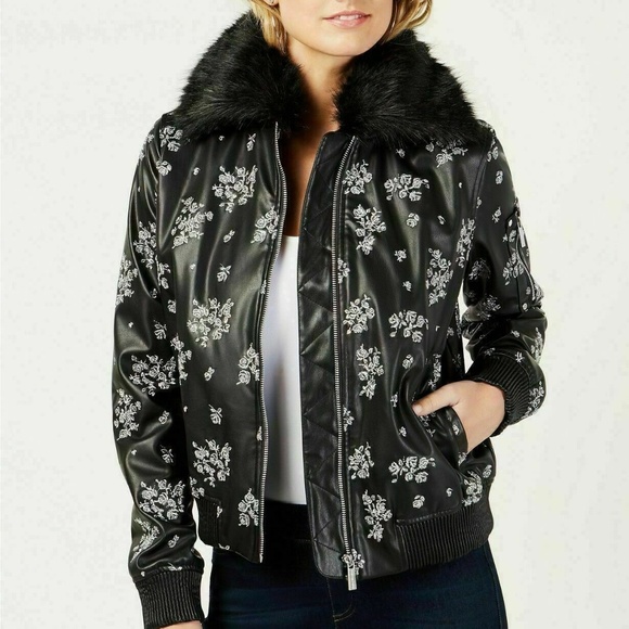 MICHAEL Michael Kors Jackets & Blazers - Michael Kors Floral Faux Leather Bomber Jacket Size XS